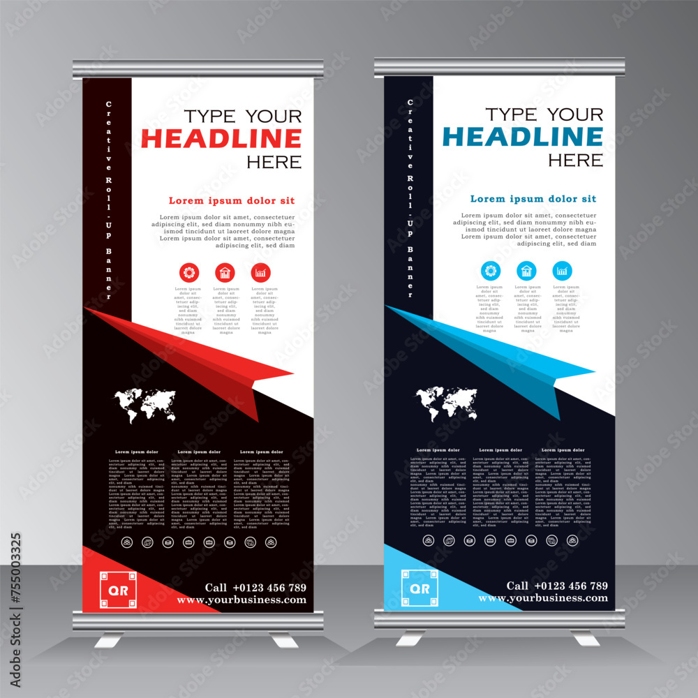 roll-up design template for business, Graphic template roll-up for exhibitions, banner for seminar, layout for placement of photos. Universal stand for conference, promo banner vector,