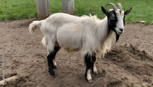 A Goat With Its Fur Matted From Rolling In The Dir photo