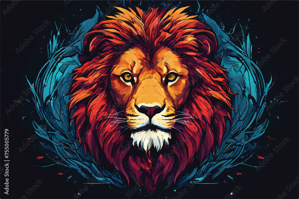 Lion Logo. Lion Illustration.  Lion colorful art graphic illustration. Abstract Majesty: Lion Head with Colorful Vector Illustration. Template for t-shirts, stickers, etc. Lion logo Illustration. 