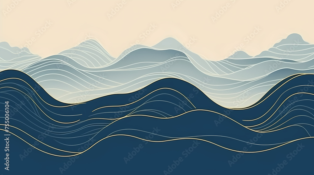 Fototapeta premium Mountain in oriental style, abstract art banner with geometric pattern