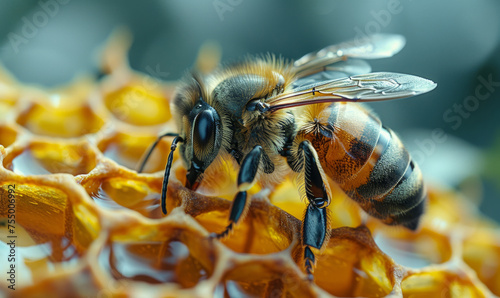 Bee is working on honeycomb © Vadim