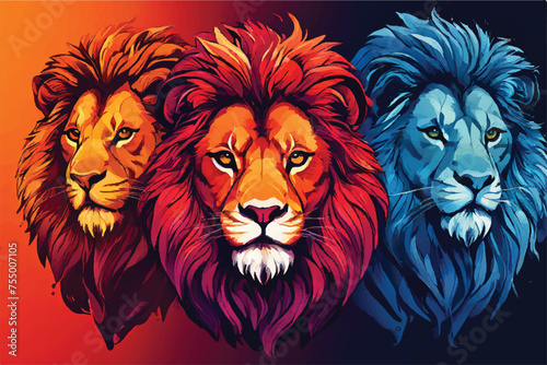 Lion Logo. Lion Illustration. Lion colorful art graphic illustration. Abstract Majesty: Lion Head with Colorful Vector Illustration. Template for t-shirts, stickers, etc. Lion logo Illustration. 