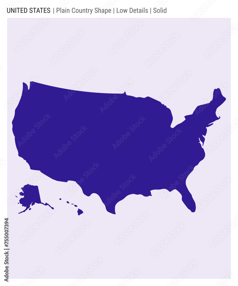 USA plain country map. Low details. Solid style. Shape of USA. Vector illustration. USA plain country map. Low details. Solid style. Shape of USA. Vector illustration.
