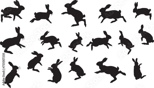 Fototapeta Naklejka Na Ścianę i Meble -   Set of Jumping rabbit black silhouette material stock illustration