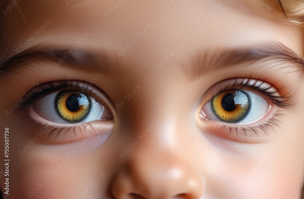Naklejka premium The eyes of a cute little baby. Care and protection of children.