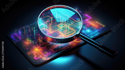 Magnifying glass on the background of graphs. Data analysis, magnifying glass, charts, graphs, financial management based on data analysis, profit concept.