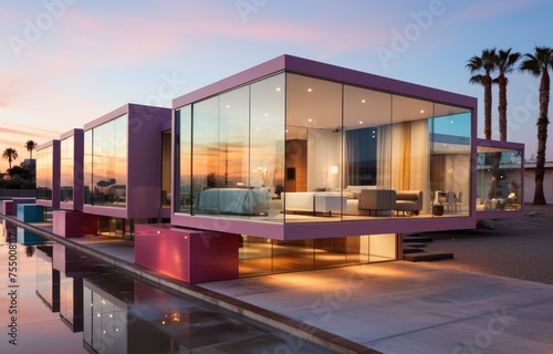 Beautiful modern beach house, minimalistic design, Beach luxury living on Sea view © peacehunter