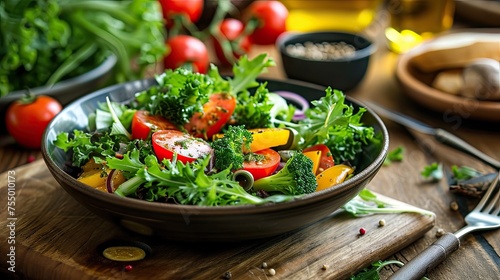 bowl of vegetable salad, vegan food