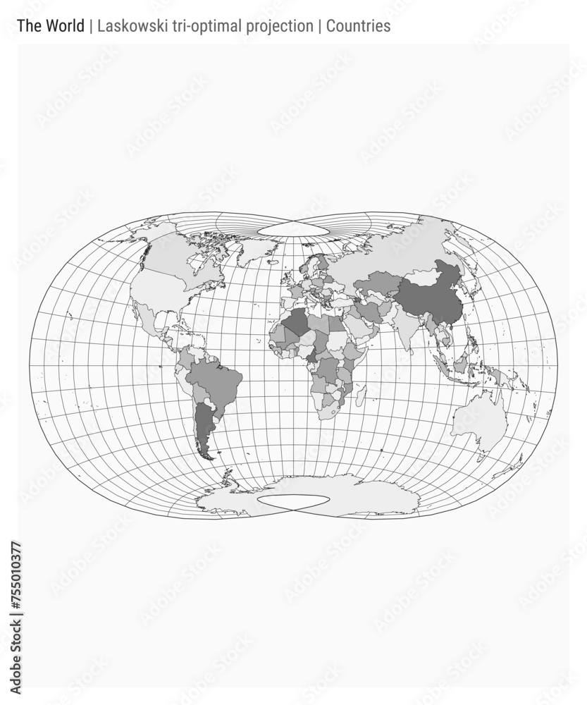 World Map. Laskowski tri-optimal projection. Countries style. High Detail World map for infographics, education, reports, presentations. Vector illustration.