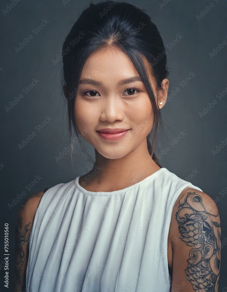 pretty smiling girl beauty female gen z model beautiful face healthy skin and tattoo looking at camera pretty smiling girl beauty female gen z model beautiful face healthy skin and tattoo looking at camera