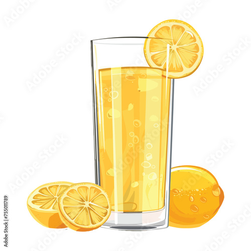 Vector orange juice healthy drink in glass and citrus fruit is isolated in the background