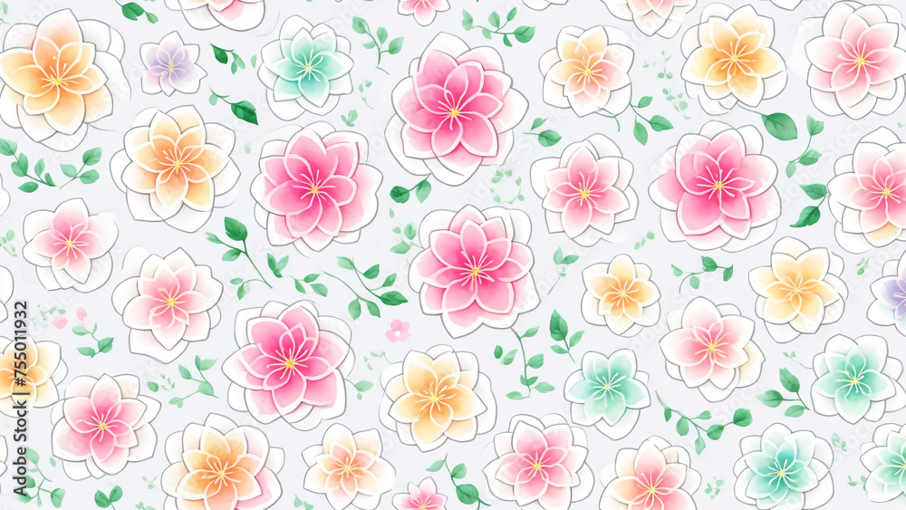 colorful plum flowers seamless pattern on white background. Floral spring, winter. colorful plum flowers seamless pattern on white background. Floral spring, winter.