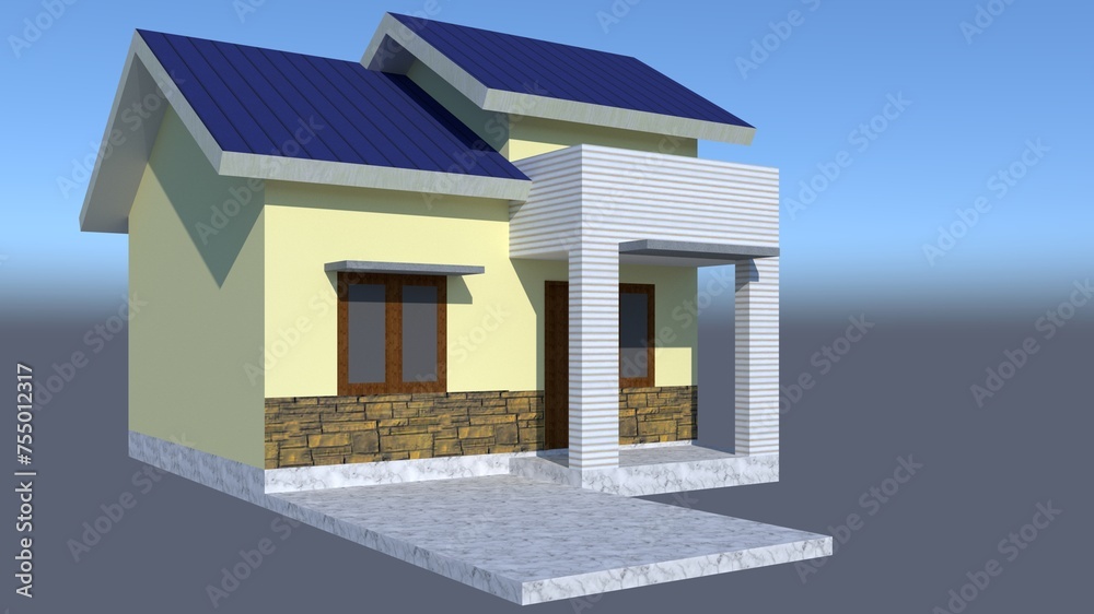 3D Illustration of A Small House-House Exterior