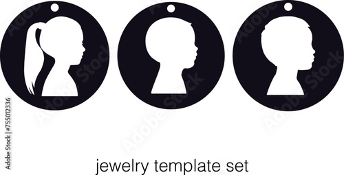 Jewelry shape template, Children's slihouette, Black shadow of jewelry with circular rings for cutting handmade jewelry.
