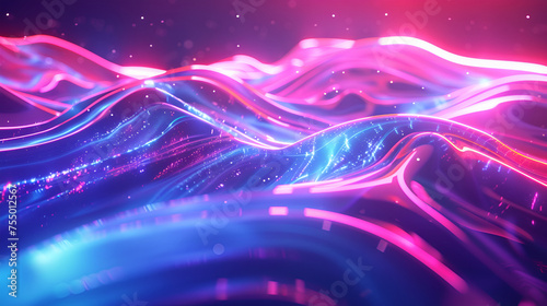 abstract illustration background Big data particle wave Neon glowing surface, Abstract background with colorful lines, in the style of glowing lights, vibrant, bright backgrounds