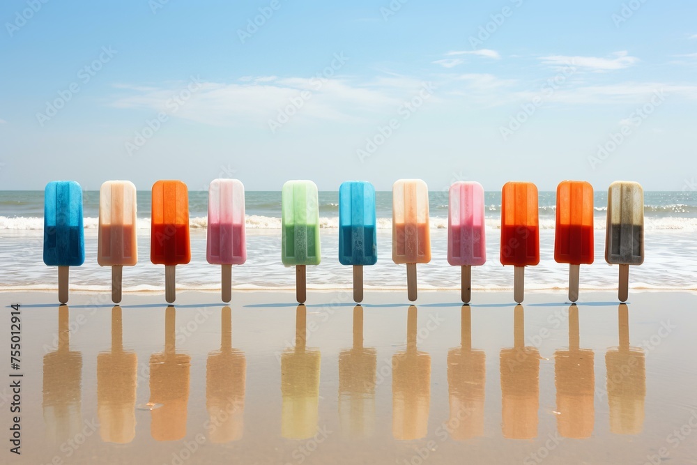 Exhilarating Popsicles beach sunny day. Lolly sun. Generate Ai