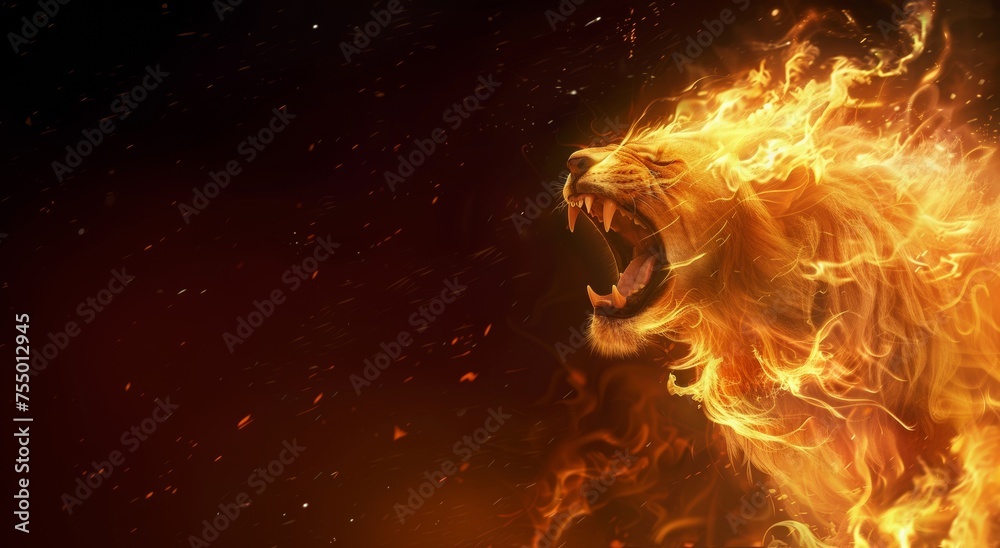 a lion made of flame, fire lion roaring. Flaming lion background as brave concept. Team work emotional image concept banner a lion made of flame, fire lion roaring. Flaming lion background as brave concept. Team work emotional image concept banner