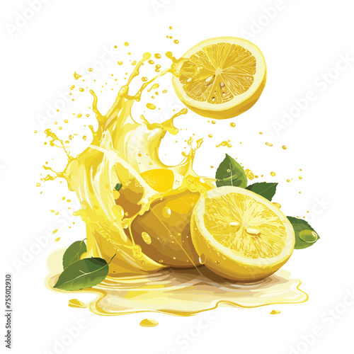 Vector vibrant yellow lemon fruit with a splash isolated on the background