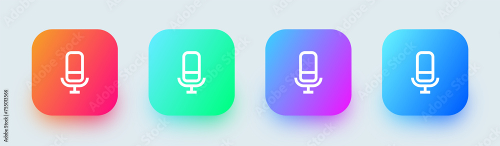 Microphone line icon in square gradient colors. Voice signs vector illustration. Microphone line icon in square gradient colors. Voice signs vector illustration.