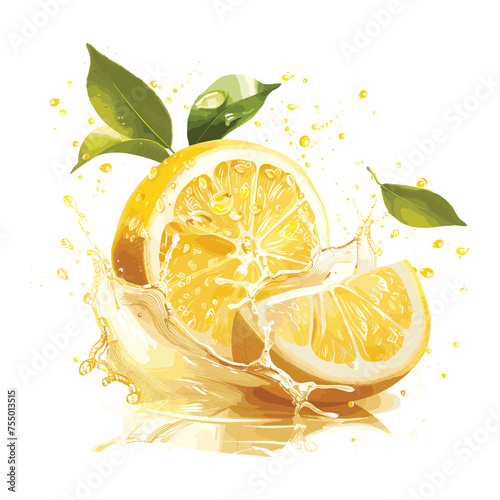 Vector vibrant yellow lemon fruit with a splash isolated on the background