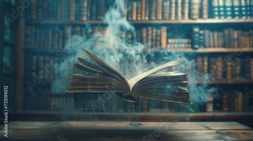 A tome of secrets hovers in a mystical archive, its pages brimming with forgotten lore and prophecies yet to unfold. photo
