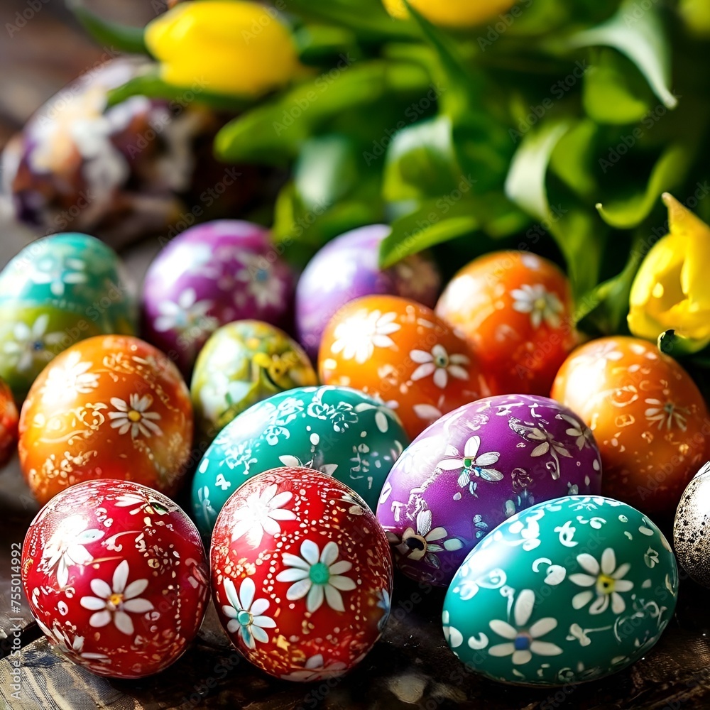 Easter eggs in a basket nature image holiday happy background of eggs illustration design Ai Generative. Easter eggs in a basket nature image holiday happy background of eggs illustration design Ai Generative.