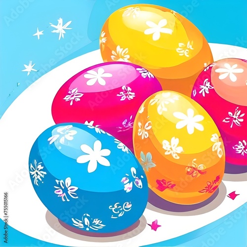 Easter eggs on a blue background with best art  themed illustration design Generative Ai.