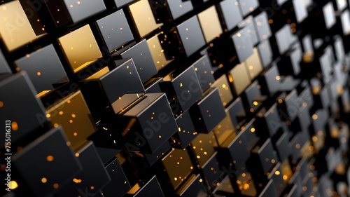 Gold and black 3d cube abstract pattern background 