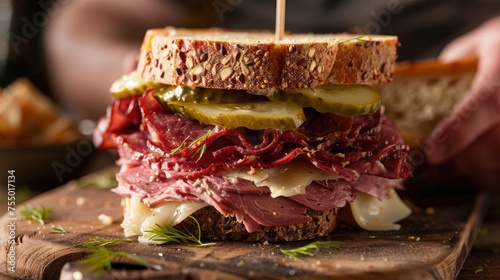 Dill Pickle Reuben: A Delectable Bite of Beef and Tangy Pickles on Fresh Bread