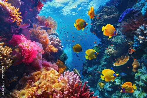 Diving in Colorful Reef Underwater  A Magnificent Display of Coral  Fish  and Tropical Colors in the Marine World