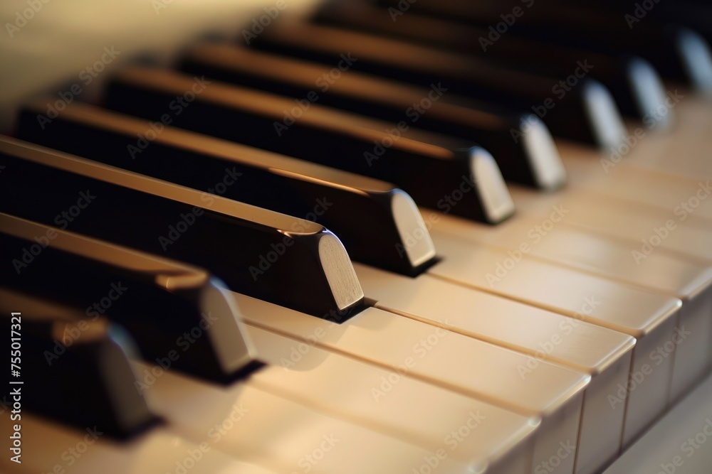 Dramatic Piano Key Close-Up. Musical Instrument with Keys and Notes in Sharp and Flat Chords