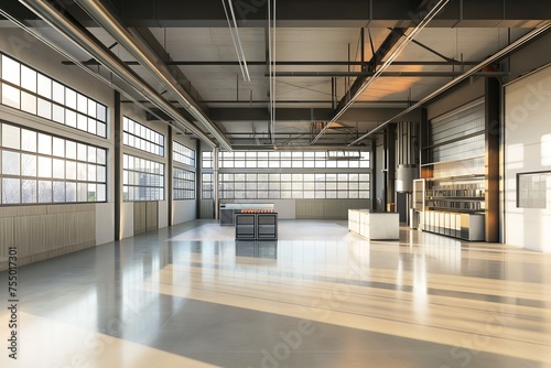 empty huge distribution warehouse with high shelves and pallet  Modern high rack warehouse