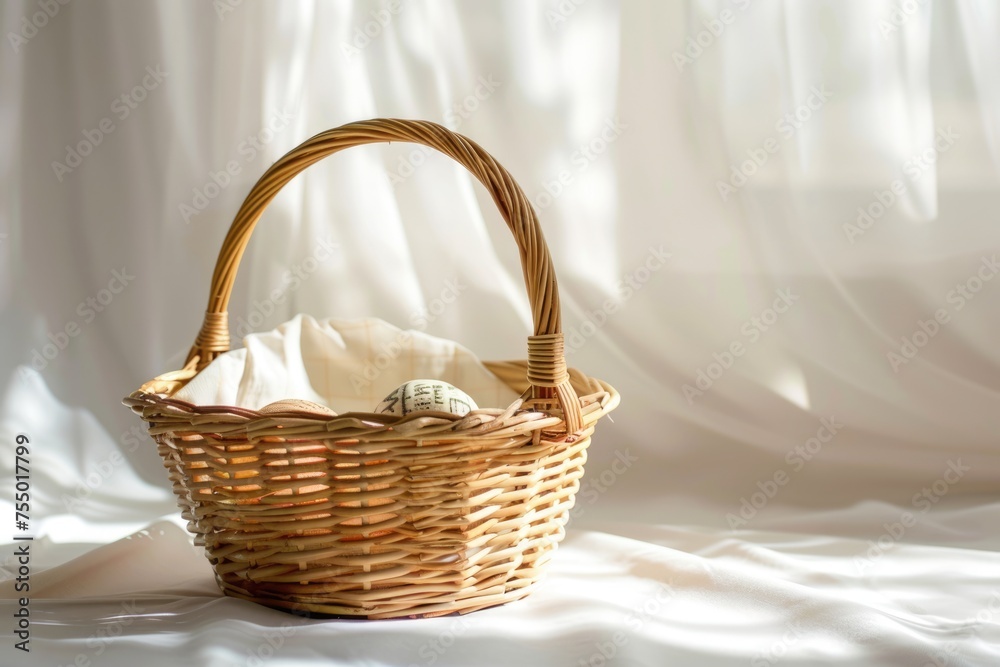 Empty Wicker Basket on Soft Light Background - Perfect for Picnics and Storage