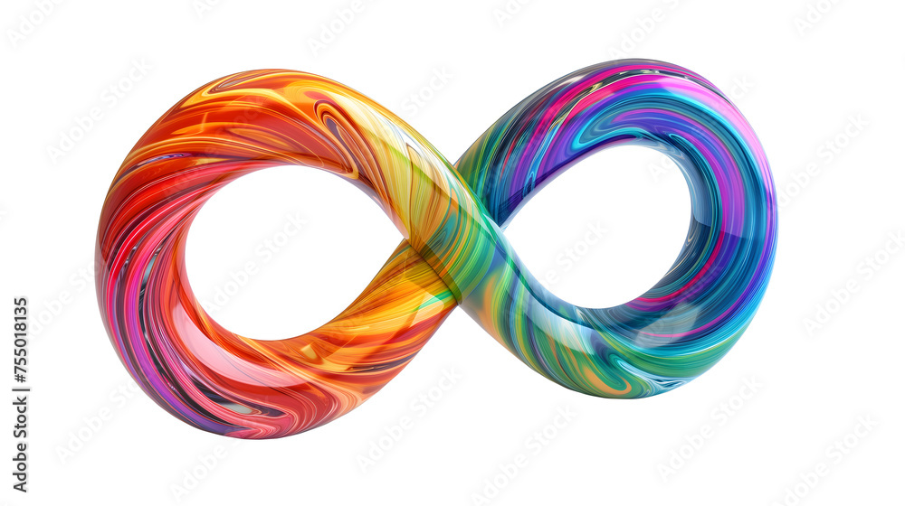 Rainbow Infinity Symbol for Neurodiversity. 3d style. shiny colorful glass sign
