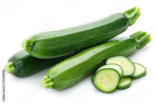 Fresh Green Zucchini Closeup - Isolated on White Background for Healthy Foodstuff and Epicure Concepts
