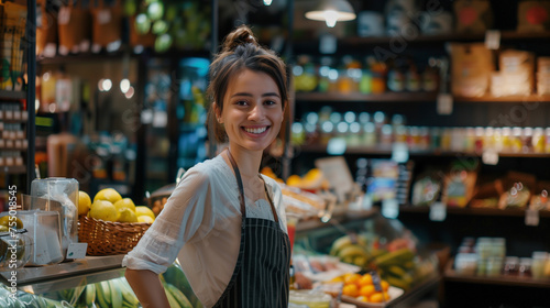 Smiling female seller in health food store