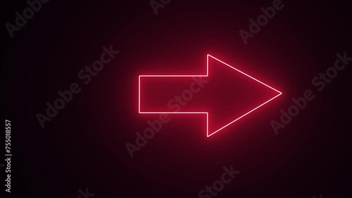 A glowing directional   red color arrow neon sign Vector. abstract  right neon arrow with animation background. photo