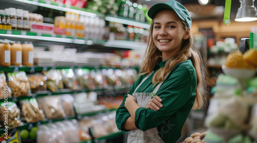 Smiling female seller in health food store