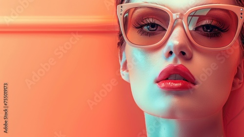 retro style pastel colors summer background fashion woman wearing big sunglasses © muhamad