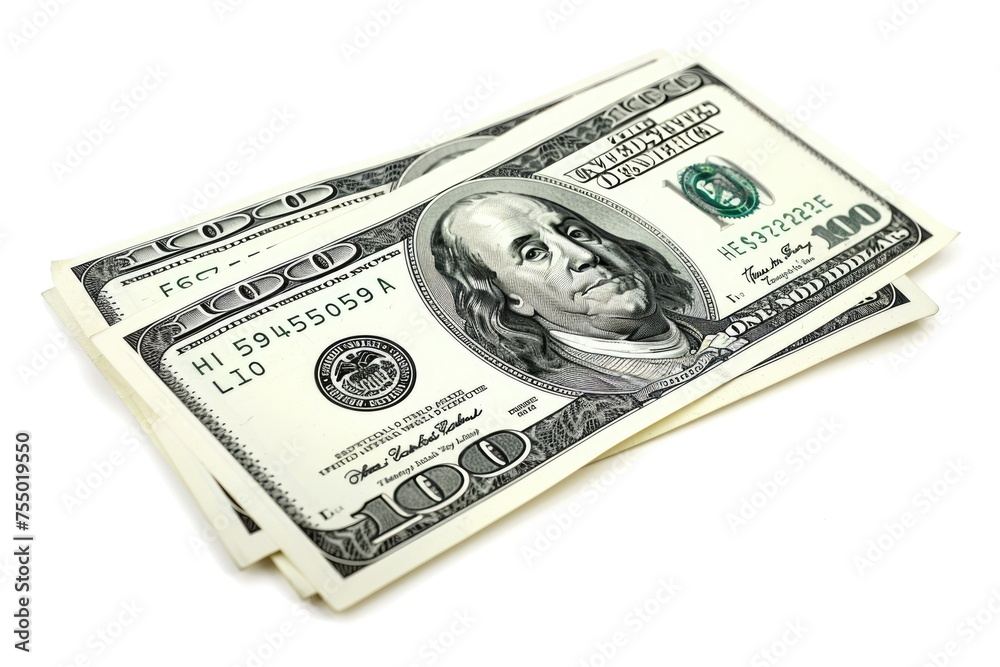 Hundred Dollars - Isolated Banknotes with Clear Path on White Background. High-Quality Image for Business and Currency Related Designs Hundred Dollars - Isolated Banknotes with Clear Path on White Background. High-Quality Image for Business and Currency Related Designs