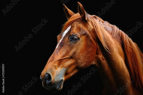 Horse Portrait. Beautiful Arabian Horse Headshot Isolated on a Black Background. Stunning Equestrian Animal Photography