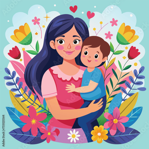 Happy mother's day event poster with mother and child