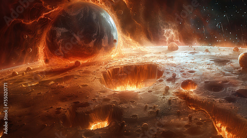 an artist's rendering of a space station on the surface of a planet with lava and rocks surrounding it.