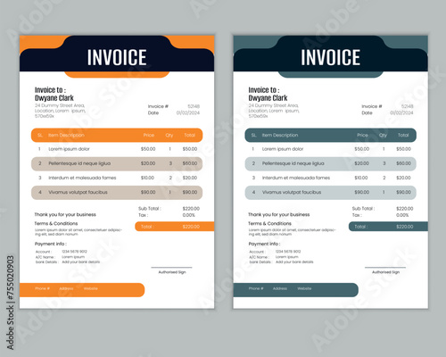 Modern elegant business invoice design template