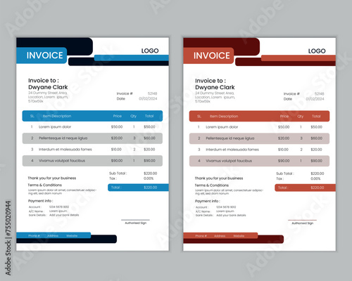 Modern simple designer invoice template