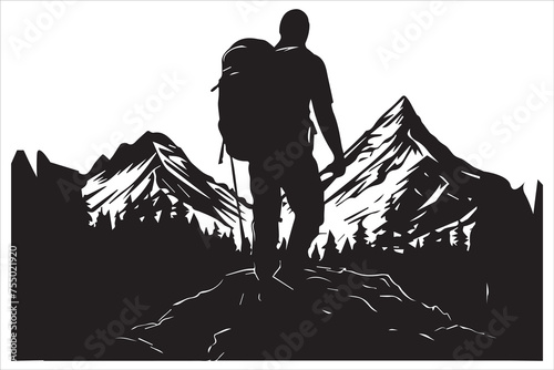 hiker silhouette vector illustration