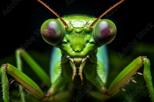 Magnified Praying mantis macro. Wildlife insect. Generate Ai © juliars