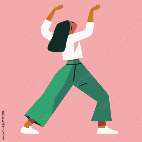 A girl in green pants doing Tai Chi