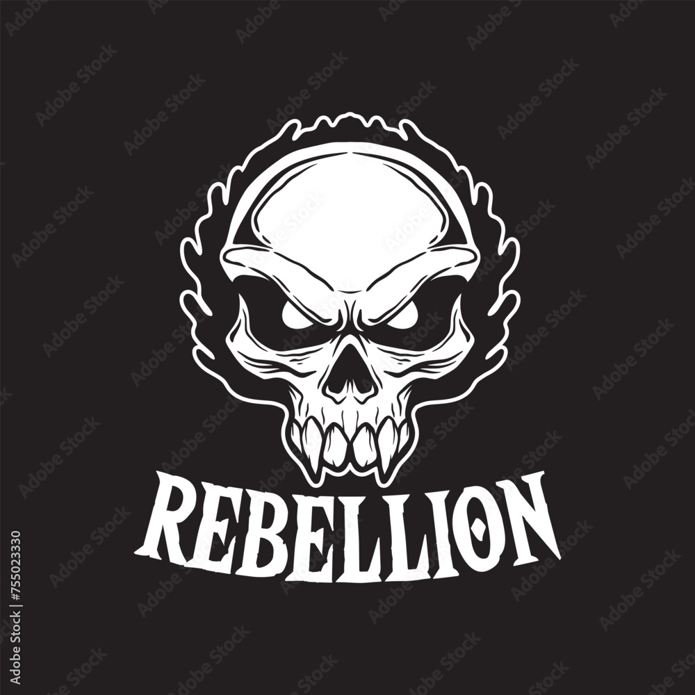 rebellion skull art black and white hand drawn illustration vector
