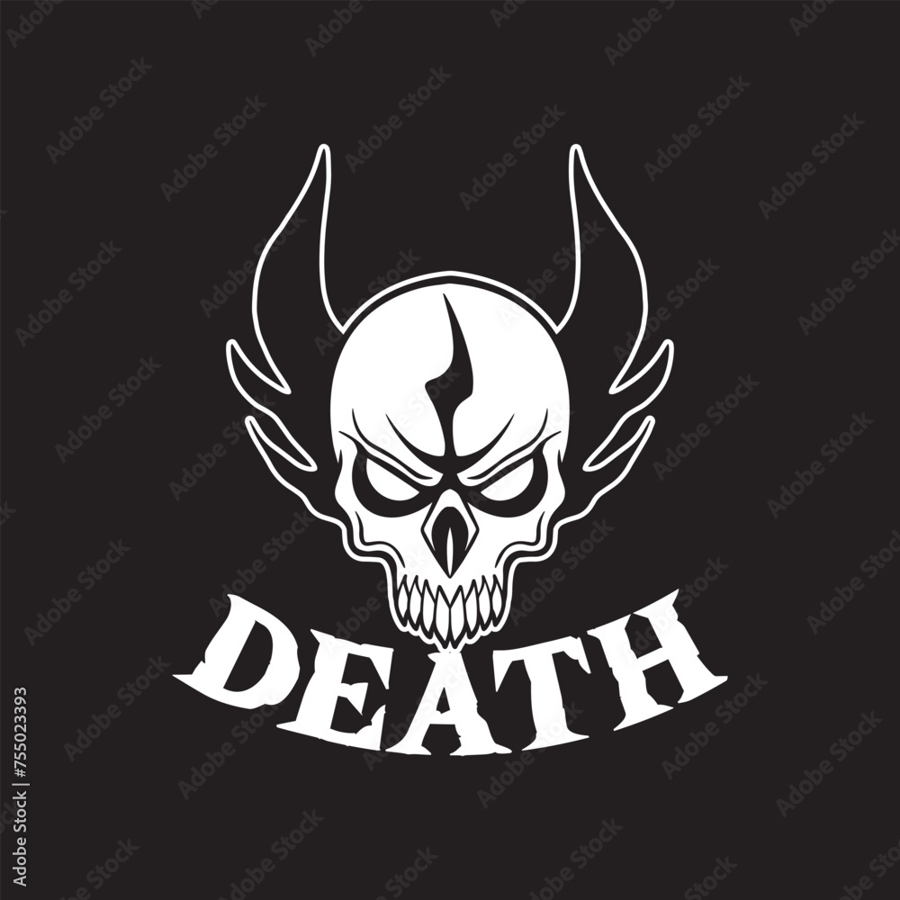 death skull art black and white hand drawn illustration vector
